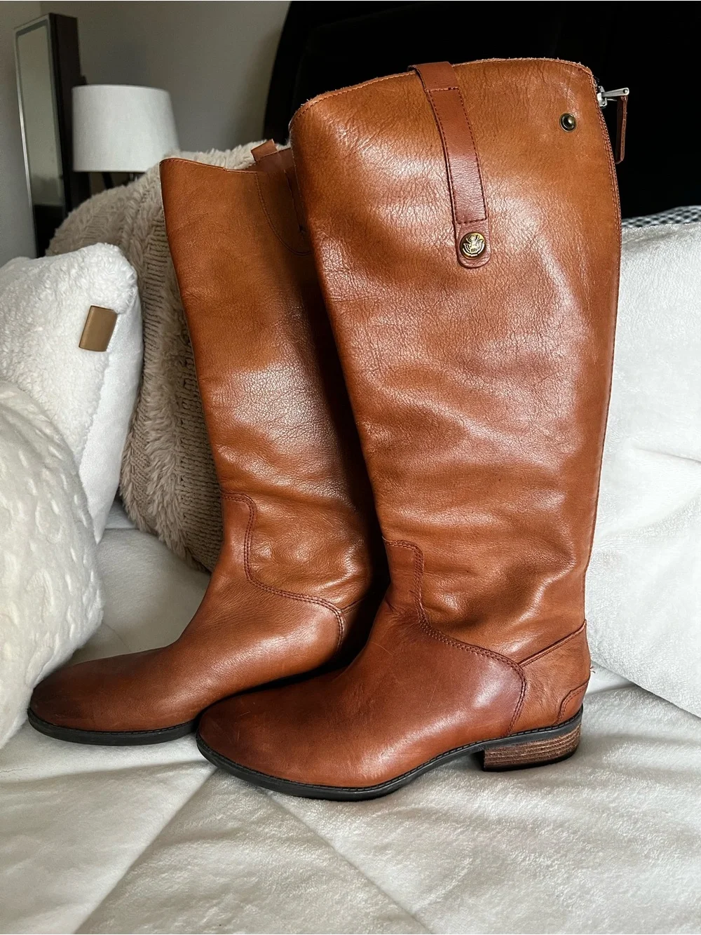 Sam Edelman Tall Leather Riding Boots in Cognac Brown